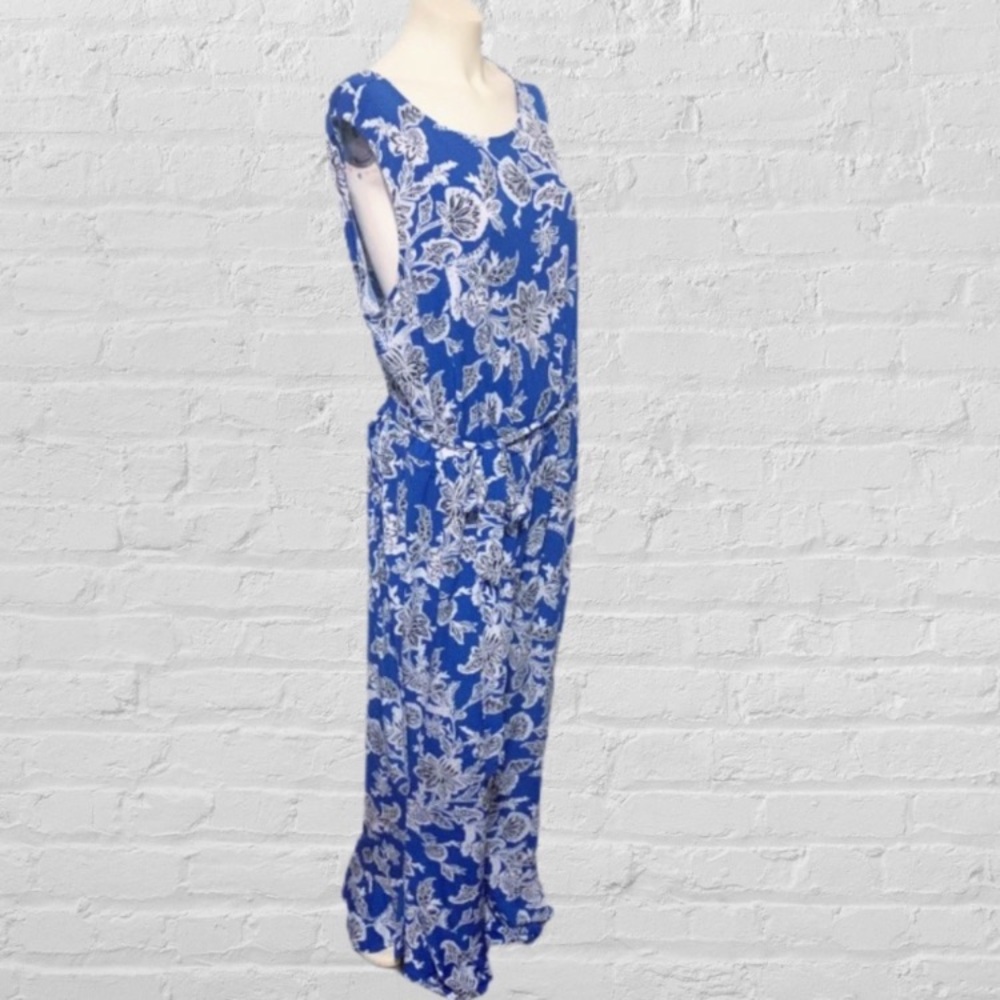 Vince Camuto Blue and White Floral Print Sleeveless Jumpsuit Size 2X - Picture 7 of 13